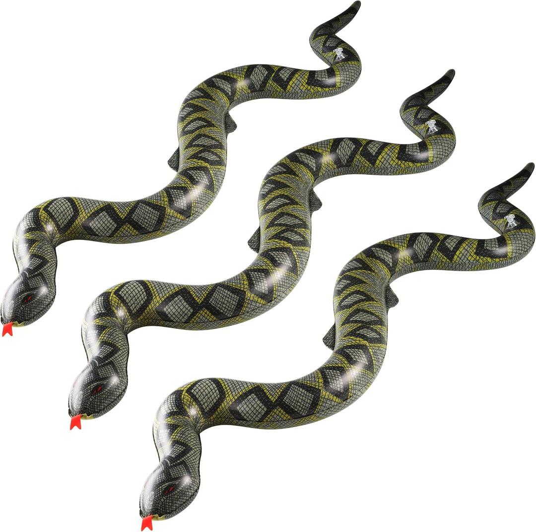Inflatable Fake Snake Toys (3 Pack) - 39 Inch Blow Up Snakes for Pool Floats, Jungle Party, Rainforest, Reptile & Safari Theme, Inflatable Animal Party Decorations & Supplies