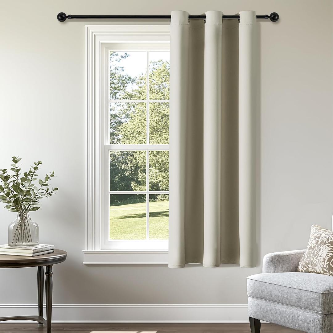 ChrisDowa Small Window Curtains 50 inches Long for Bedroom - Grommet Short Thermal Insulated Room Darkening Curtains for Kitchen (1 Panel, Beige, 29 x 50 Inch)