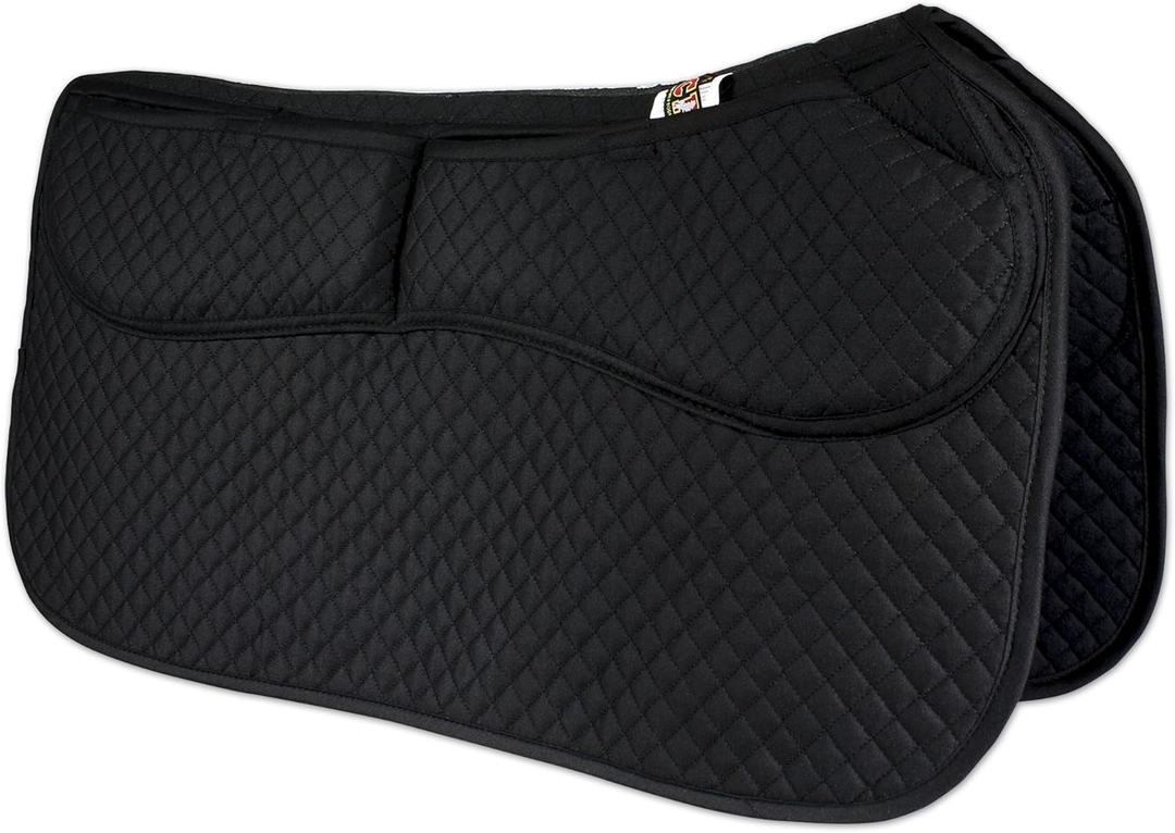 ECP Equine Comfort Products Thermoregulating Western Saddle Pad, Machine Washable Contoured Fit, Water Absorbing, Therapeutic, Shock Absorbing with Adjustable Memory Foam Shims (Black)