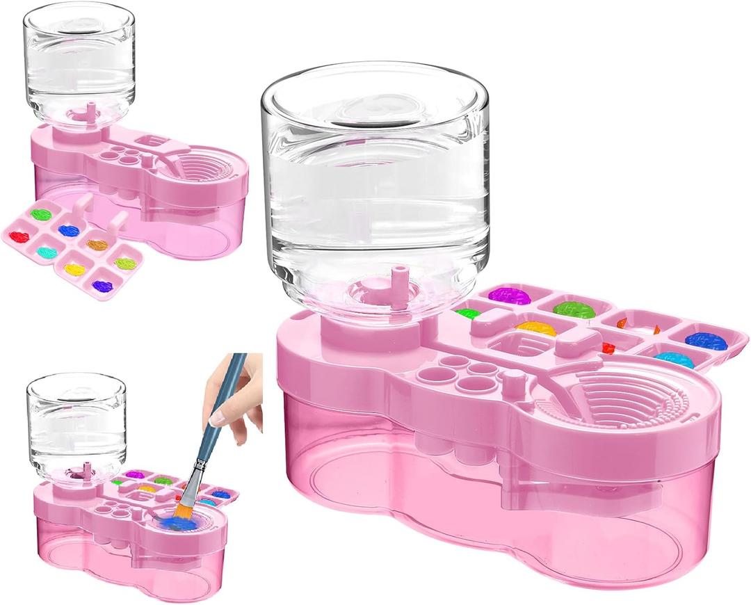 Paint Brush Cleaner, Upgraded Water Cycle Watercolor Rinser Dispenser with Holder and Palette, Washing My Brushes, Cleaning System for Acrylic,Watercolor,Painting Art Supplies for Adults Students (Pink)