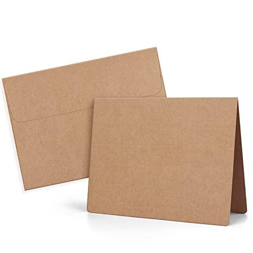 Eupako Brown Blank Cards and Envelopes 100 Pack - 5x7 Heavyweight Folded Cardstock and A7 Envelopes Self Seal for DIY Greeting Cards, Invitations, Wedding, Baby Shower, Birthday, Thank You Cards