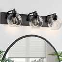 Bathroom Light Fixtures-Matte Black Vanity Lights for Bathroom, Modern Black Vanity Lights 3-Light Bathrooms Lighting Fixtures Over Mirror with Clear Glass Shade