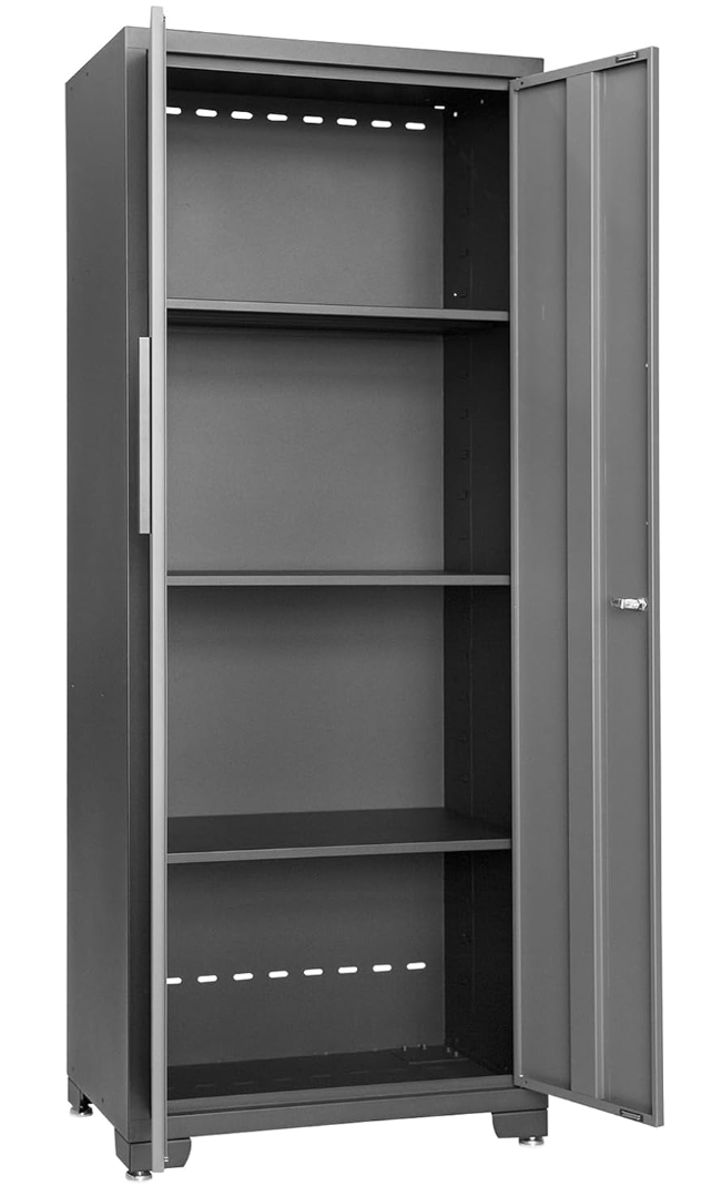 TCE Storage, Metal Cabinet, Perfect for Organizing Garage and Tools, Black/Grey