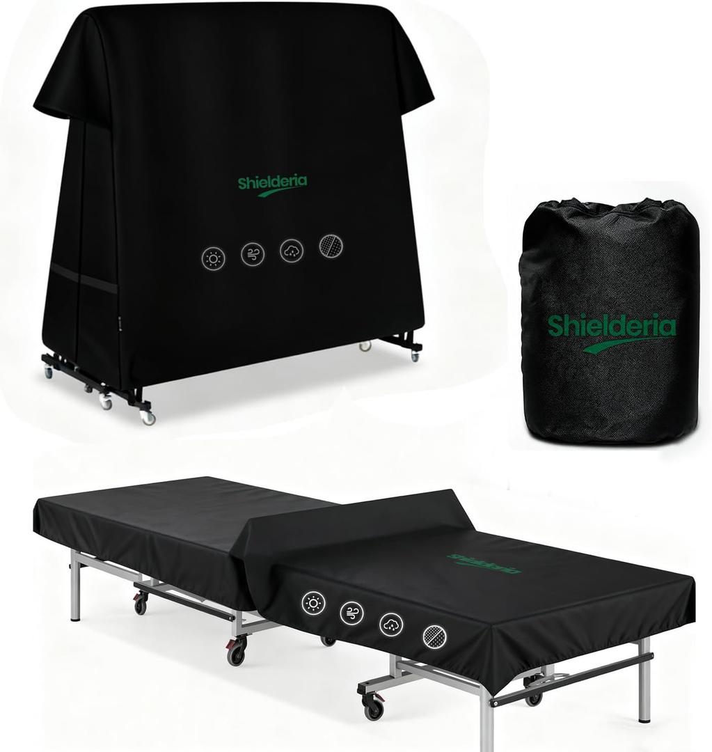PingPong Table Cover 600D Heavy Duty Oxford Fabric 9x5 FT Universal Fit for Folding & Flat Tables, Waterproof Sunproof for Indoor Outdoor Use with Paddle Storage Bag