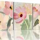 Floral Wall Art Set of 3, Framed Vintage Pink Flower Canvas Paintings, Rustic Country Decor Poster for Living room, office, bedroom 16x24 Inch Each, Ready to Hang