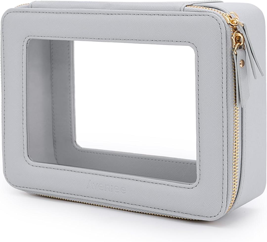 Aveniee Clear Makeup Bag Organizer,Large Travel Toiletry Bag for Women, Waterproof Cosmetic Pouch with Zippers,Car Organizers and Storage Case for Accessories, Blue