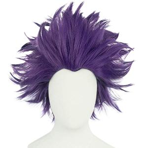 JoneTing Short Purple Spiky Crazy Wigs +Hair Cap for Halloween Purpled Wavy Wigs Anime Purple Wig Purpling Spiky Cosplay Hairs for Men Costume