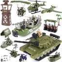 deAO Military Vehicles Toy Set: Combat Boat, Helicopter, Tank Toy with 5 Army Men Figures, Accessories - Great Army Toys for 3-5 Boys Kids