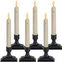 Homemory 6 Pcs Window Candles with Sensor Dusk to Dawn, Ivory Electric Window Candle Flickering, Christmas Fake Candles Battery Operated, Led Candlesticks with Black Holders for Xmas Holiday Decor