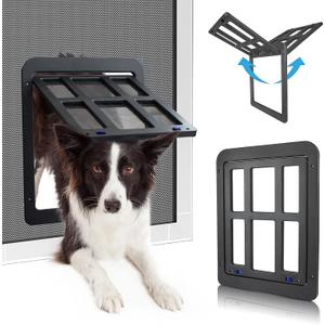 PETLESO Dog Door for Sliding Door, Lockable Dog Screen Door with Magnetic Closure Easy Install Pet Door for Dogs Cats, 11.2"x14.4", Black