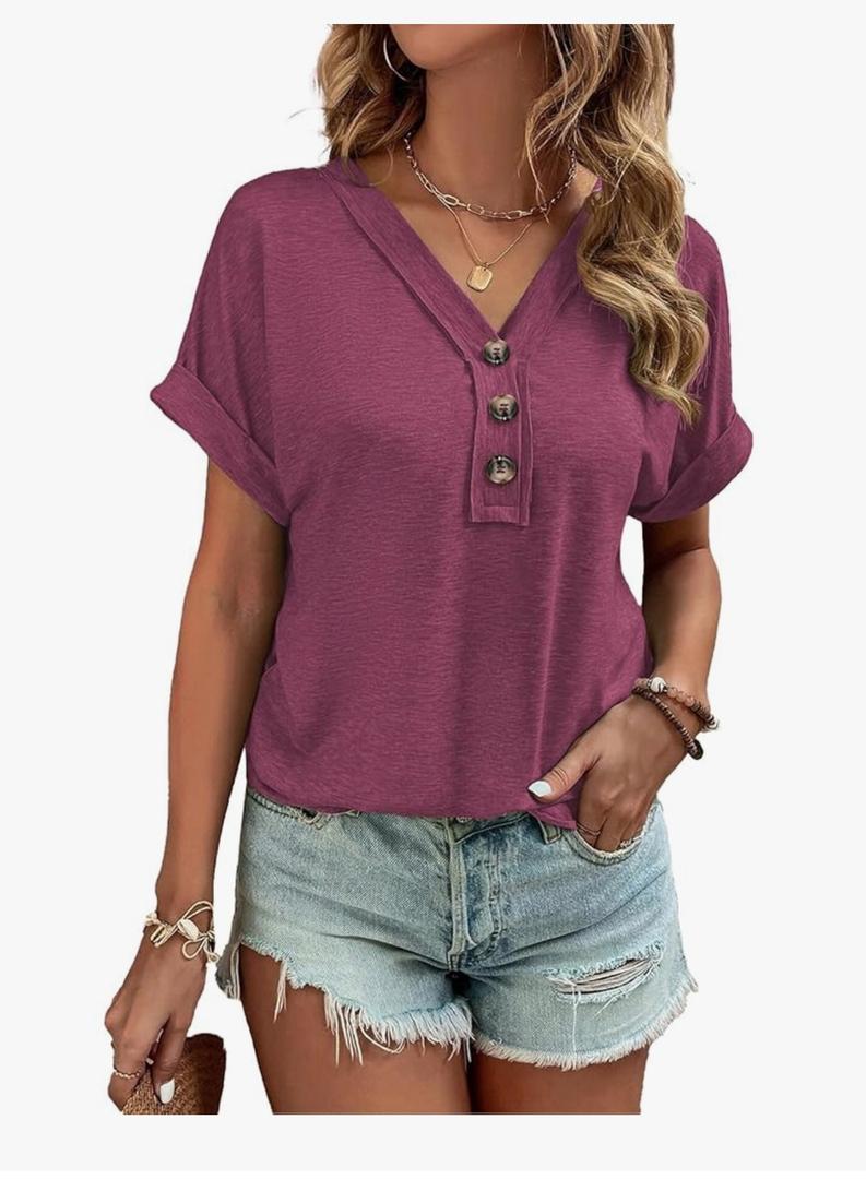 Women Summer Tops Spring Fashion Button Down Shirts Short Sleeve Tshirts Casual T Shirts V Neck Clothes M