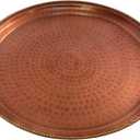 100% Pure Copper Tray with Brass Rim 14" For Serving Tea, Snacks or Wine, Hand-Hammered Brass Decor Piece for Coffee Table or Dining, Stylish Round Platter That Elevates Every Occasion