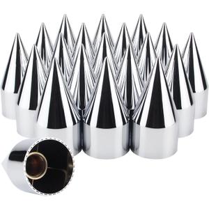 33mm x 4 1/4" Chromed Spike Lug Nuts Covers Screw On, ABS Chrome Plastic Caps Pointed Screw-on Lug Nut Cover for Semi Trucks, Pack of 20