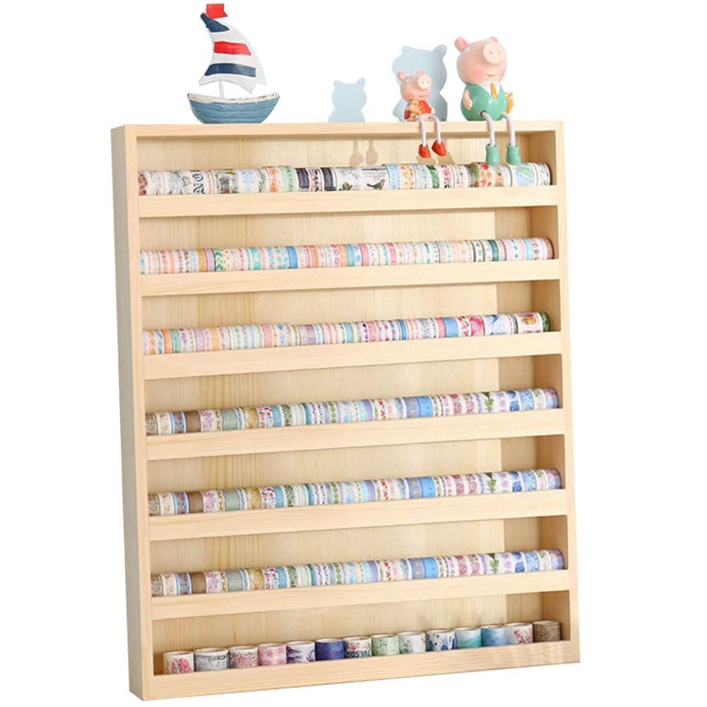 7 Layers Wood Washi Tape Box Organizer and Storage with Hanging Hook, Desktop Tape DIY Sticker Roll Holder, Divider Closet Container Holder for Sewing and Thread