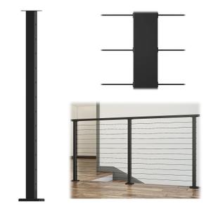 Muzata Black Cable Railing Post 42 Inch 42"x2"x2" Level Drilled Surface Mount T304 Stainless Steel Cable Railing System Kit Indoor Outdoor with Paper User Guide PS02 BH4L
