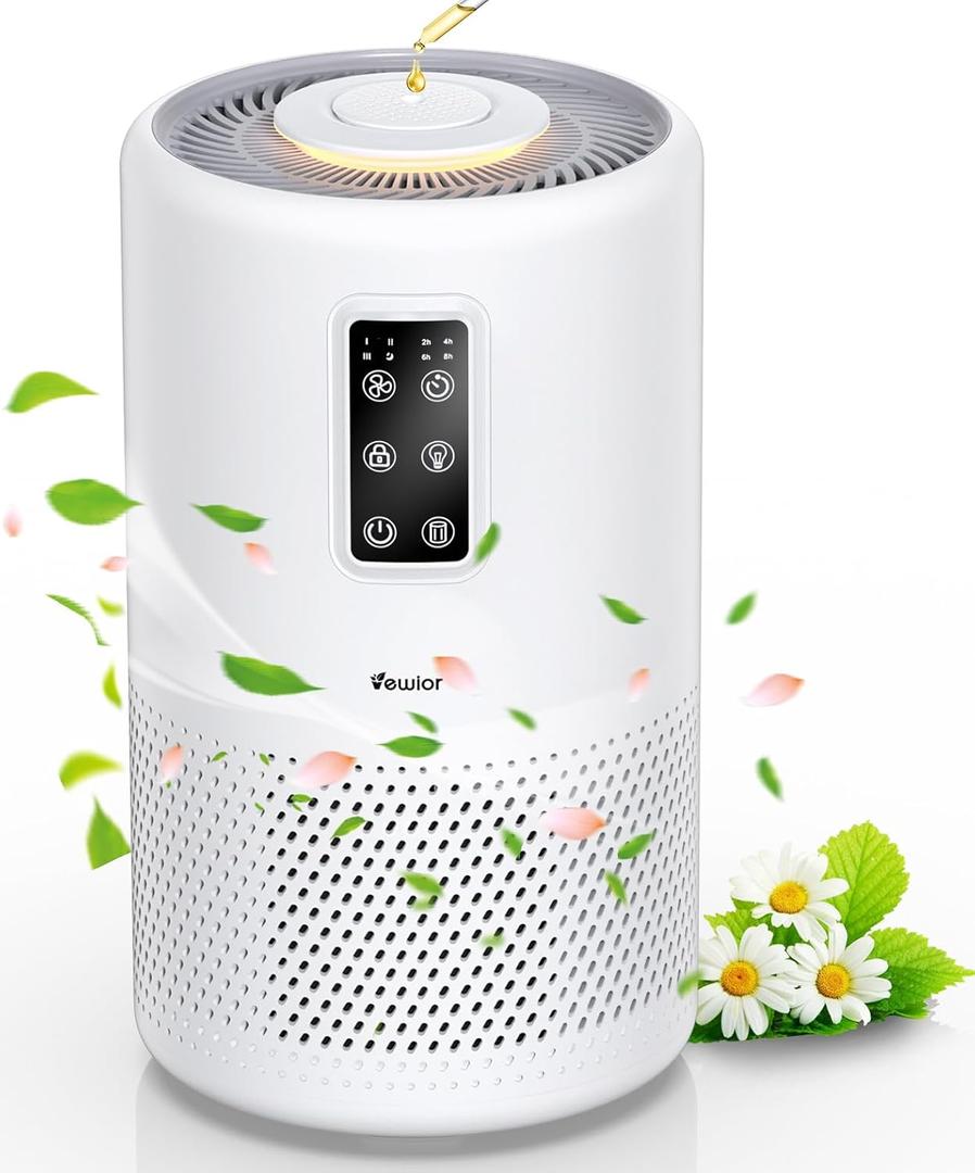 Air Purifiers for Home Large Room up to 1600ft, VEWIOR H13 True HEPA Air Purifier for Bedroom with night light, Fragrance Sponge, Sleep Mode, Timer, Lock, Air Cleaner for Wildfire Smoke Odor Dander