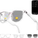 Smart Glasses for Men and Women, Bluetooth Translation Sunglasses Open Ear Audio Listenable Songs (White)