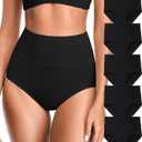 OLIKEME Womens High Waisted Underwear Tummy Control Cotton Full Coverage Ladies Panties Soft Stretch Briefs (Large, Black-5 Pack)