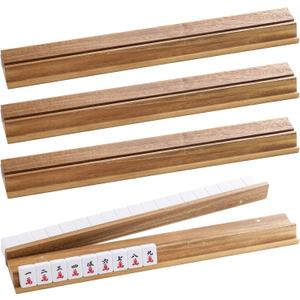 Acacia Wood Mahjong Racks with Magnetic Pushers, Set of 4 Tile Racks & Pushers, Durable American Mahjong Accessories, Complete with Storage Bag (Acacia)