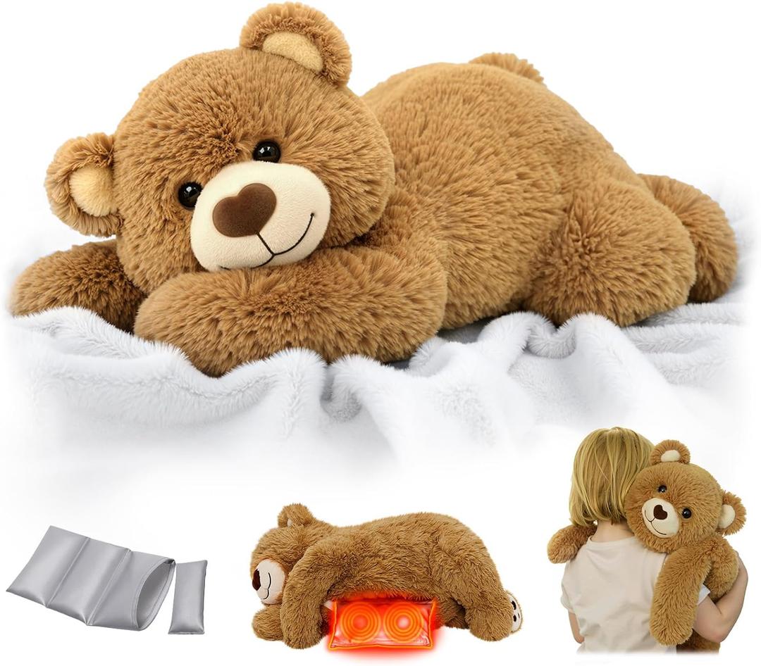 Mewaii Weighted Stuffed Animals with Microwavable Heating Pad - 5lb Adjustable, Heatable & Coolable Brown Bear Plush for Hug, Removable Inner Pad, Plush Gift for Kids & Adults (23 Inch)