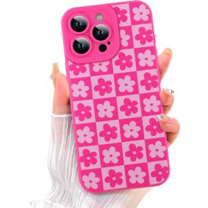 ZIYE for iPhone 15 Pro Max Case Cute Hot Pink Flower Phone Case with Camera Protection Soft TPU TPU Rubber Camera Protection Cover Floral Design Women Girls Cases for iPhone 15 Pro Max
