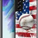 CARLOCA Compatible with Samsung Galaxy S21 Case with Baseball American Flag Pattern Circular Corner for Girl Women Compatible with Samsung Galaxy S21