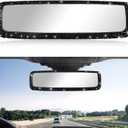 Car Bling Rear View Mirror, Sparkly HD Glass Crystal Diamond Studded Rhinestone Rearview Mirror, Decorative Rearview Mirrors for Women, Teens, Girls, Universal Car Accessories (Black)
