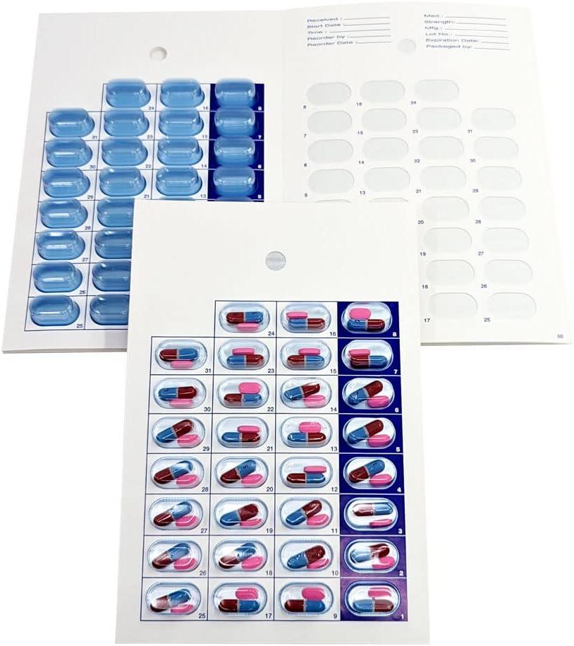 Monthly Pill Organizer Cold Seal Medication Blister Cards  DIY Pharmacy Pill Packaging for Medication, Disposable, Easy to Use, Just Fill and Seal (31 Day-6 Packs)