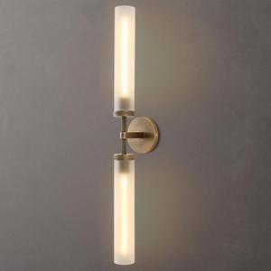 30" 2 Lights Hardwired Frosted Glass Bathroom Wall Sconces, Handmade Knurled Brass Wall Light Fixture,Modern Vanity Light for Living Room,Hallway, Bedroom, Indoor Wall Lamp, Bulb Included (30-In-Brass-1-Pack)