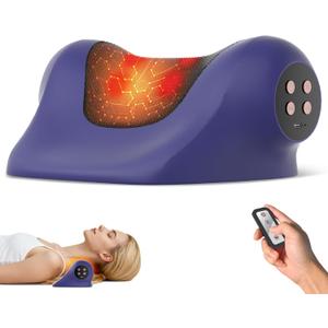 Neck Massager with Heat, Red Light & Vibration Adjustable, Heated Neck Stretcher with 3 Modes, Rechargeable Cervical Traction Device for Pain Relief & Muscle Relaxation, Gift for Women Men