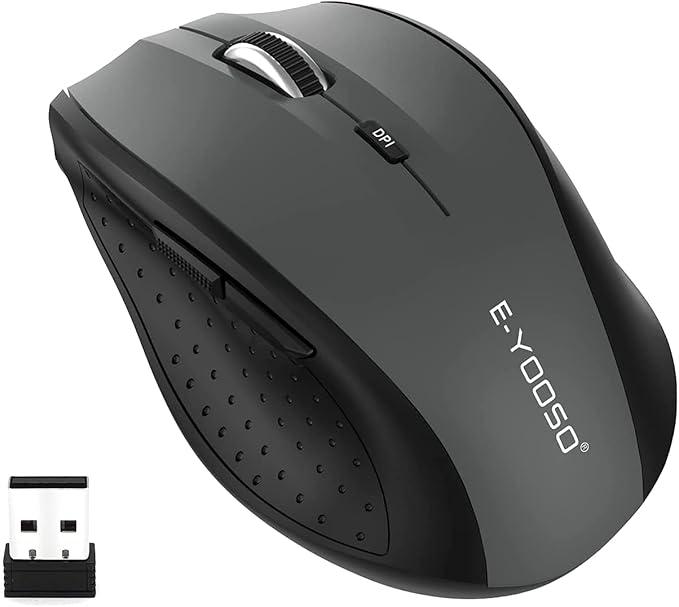 EYOOSO Wireless Mouse for Laptop, Portable Optical Computer Mouse, 6 Buttons, Cordless 2.4GHz with USB Receiver, 5Level 4800 DPI, 18 Months Battery Life for PC Chromebook Windows Mac