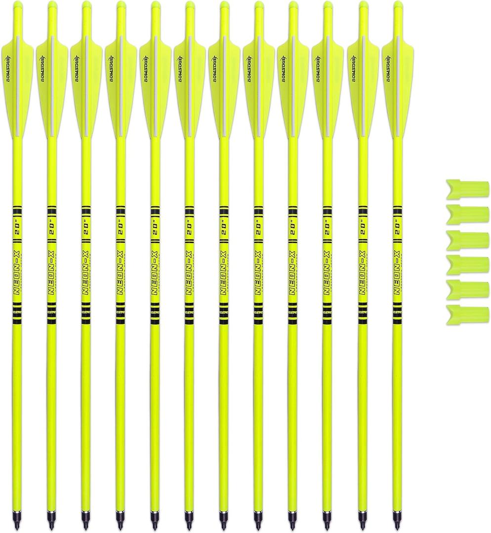 Crossbow Bolts 20inch Fluorescence Color Carbon Crossbow Hunting Arrows with 4" Vanes and Replaced Arrowhead(12 Pack) (Fluorescein Yellow)