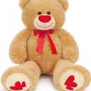 MaoGoLan Giant Teddy Bear 36" Stuffed Animal - Red Heart Footprints Big Teddy Bear Plush for Valentines Gift,Anniversary,Long Distance (35 inches, Brown)