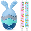 Easter Egg Bunny Baby Teether for Easter Basket Stuffers, Rabbit Egg Rattle Toy Teething for Easter Basket Essentials Infant Boys & Girls First Gifts with 2 Packs Easter Egg Pacifier Clip, 3 Months+ Pack of 3