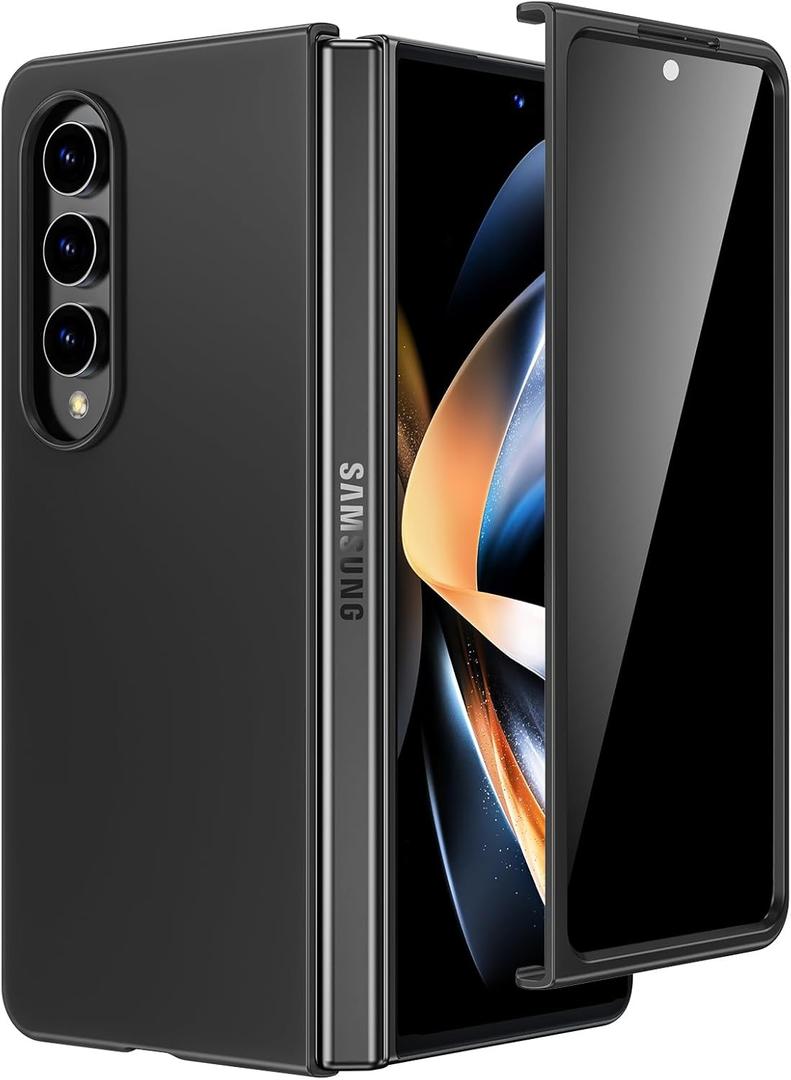 Maxdara for Z Fold 4 Case with Privacy Screen Protector, Galaxy Z Fold 4 Slim Thin Case Support Wireless Charging Hard PC Shockproof Protective Phone Cover (Black)