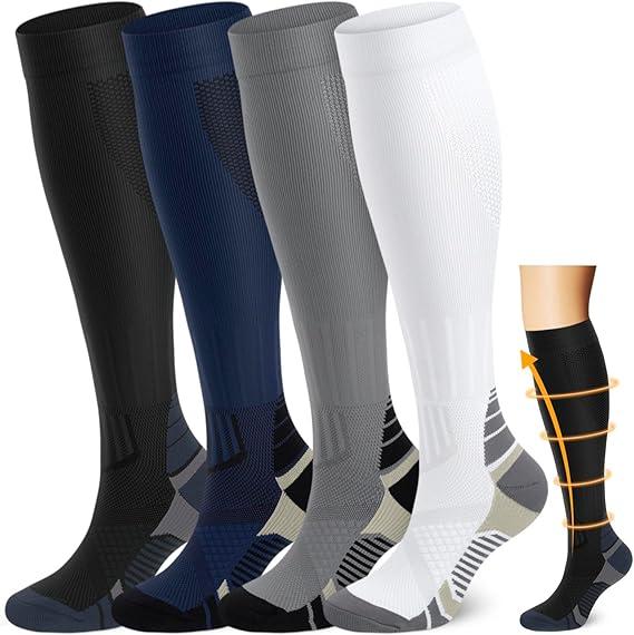Compression Socks Women and Men ,Knee High Support Socks for Nurses Running Travel, L-XL