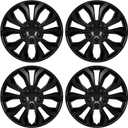 4-Pack Universal Hubcaps Replacement R17 17 inch, Steel Wheel Rim Cover for Most Cars Trucks Sedans SUV, 17" 17 in Wheel Covers Hub Caps (Bright Black Color)