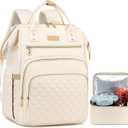 AIJIEKE Lunch Backpack for Women, 15.6 Inch Laptop Backpack with Detachable Insulated Cooler Lunch Box, 2-in-1 Water Resistant Work Computer Bag for Nurse Teacher College Commute, Beige