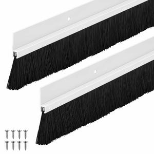Frienda 2 Set White Door Brush Bottom Sweep Brush Weather Stripping Aluminum Door Seal with Screws for Gaps up to 1 Inch, for Home, Commercial Gate, Fill Gaps Dust, Debris (1.5 x 48 Inch)