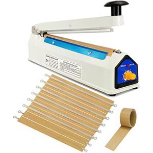 Impulse Heat Sealer 8 inch Mylar Bag Sealer, Heat Sealer for Plastic Bags, Metal Iron Shell, Impulse Sealer 3mm Sealing, Manual Hot Seal Machine with 8 Repair Kits(Included 2 Cutter Lines)