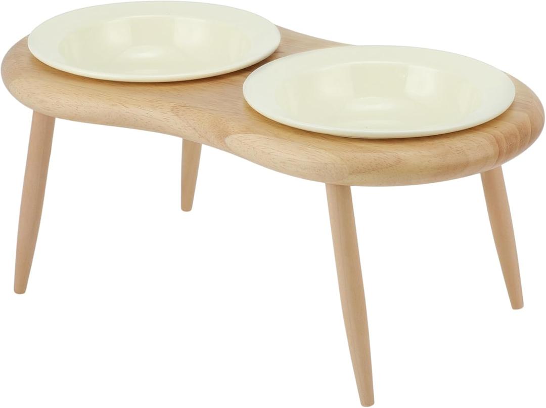 Elevated Cat Bowls, Ceramic Raised Cat Food and Water Dishes with Stand, Non-Slip Pet Feeder for Cats, Improved Posture, Beige, 2 Bowls & 1 Stand Set