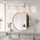 LED Modern Bathroom Light Fixtures Over Mirror, 5-Light Brushed Nickel Vanity Lights with 5 Color Modes, Dimmable Bathroom Vanity Light with Crystal Bubble Glass, 2700K-6500K Adjustable, ETL