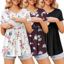 1 pc Ekouaer Womens Nursing TopMaternity Nursing Shirts Short Sleeve Maternity Breastfeeding Tee Shirts Medium, Brown 