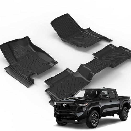 Floor Mats for Toyota Tacoma 2024-2025 Crew Cab, All Weather Floor Liner for Tacoma 2024-2025 TPE Custom Fit Car Mats Front&Rear 2 Row Mats, Black