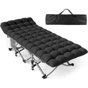 ZENPETIO Camping Cot for Adults, Heavy-Duty Portable Cot Bed with Mattress, Foldable Padded Sleeping Cots for Camping Travel Tent Day Bed Outdoor & Home Guest, Max Load 500 LBS, 75x28x15 (Gray Frame + Onyx Cushion)