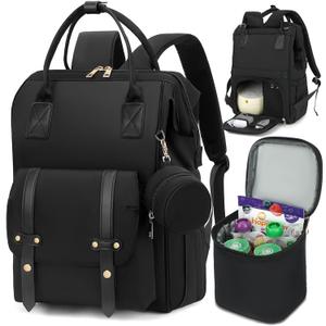 Breast Pump Backpack & Diaper Bag with Cooler, Fits Spectra S1 S2 Medela, Pumping Bag for Work, Fits 15.6" Laptop, 15 Pockets, Reinforced Zippers, Pacifier Case, Stroller Straps, Black (Classic Black)
