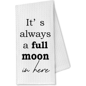 2 x Funny Hand Towels for Bathroom, It's Always a Full Moon in Here Decorative Towels for Bathroom Washroom Restroom, Funny Moon Bathroom Decor, 16x24 Inch