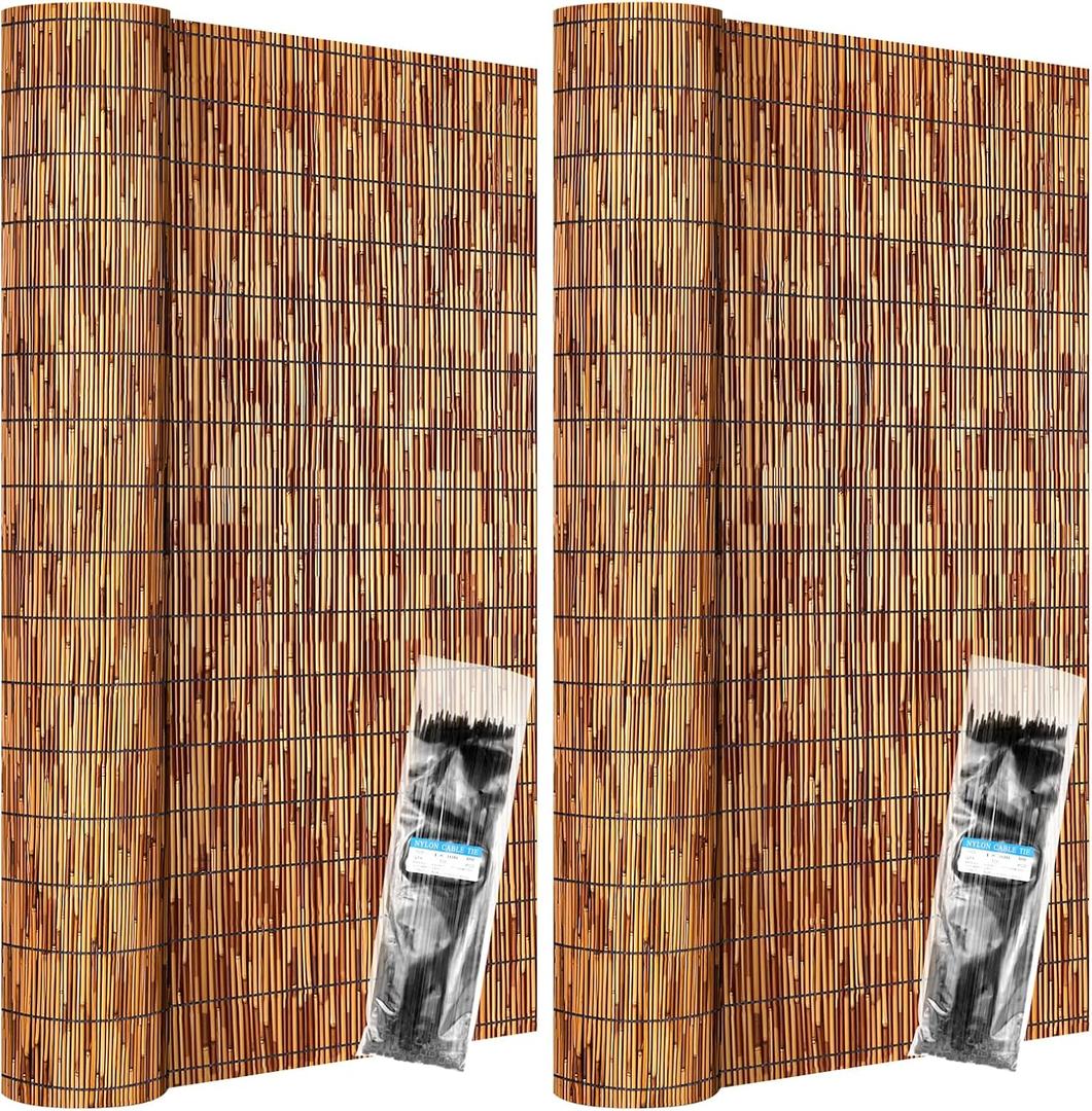 ZNCMRR Reed Fencing Rolls 2 Pcs Natural Bamboo Fence 4 Feet High Privacy Screen Curtains Fence for Balcony Patio Garden Backyard Shades Outdoor 4FT X 16.4FT Brown