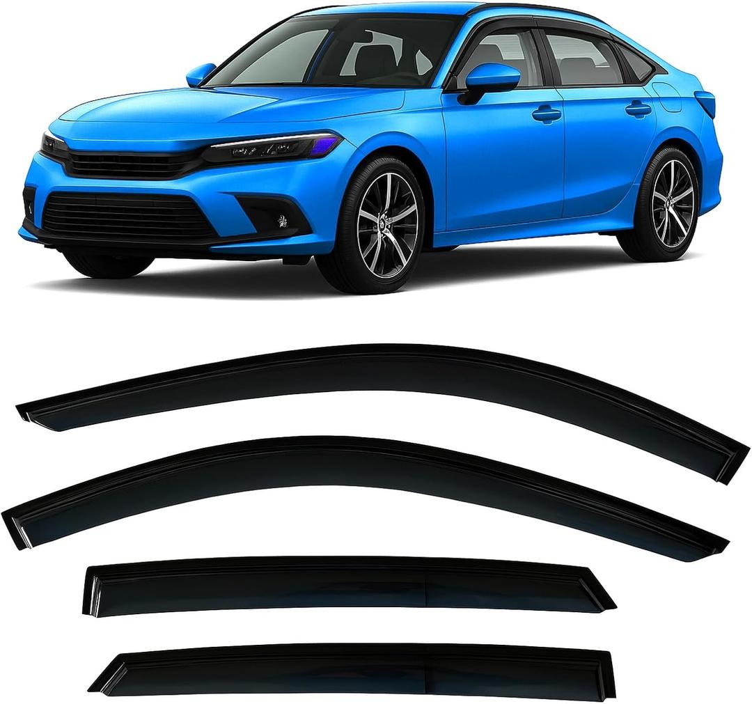 2022-2026 Tape-On Rain Guards for Honda Civic Sedan Side Window Visor Deflectors Lx Ex Si Hpt Sport Touring Durable Vent Shades 2023 2024 2025