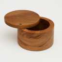 Salt Holder Stylish Brown Acacia Wood Salt Box with Swivel Cover, Countertop Spice Storage Container